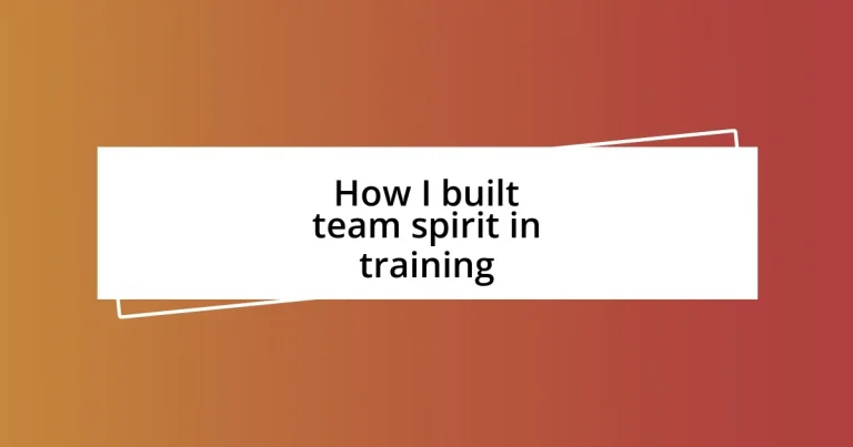 How I built team spirit in training