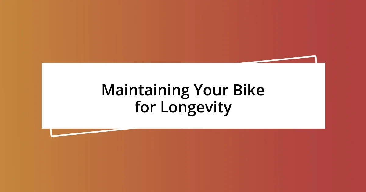 Maintaining Your Bike for Longevity